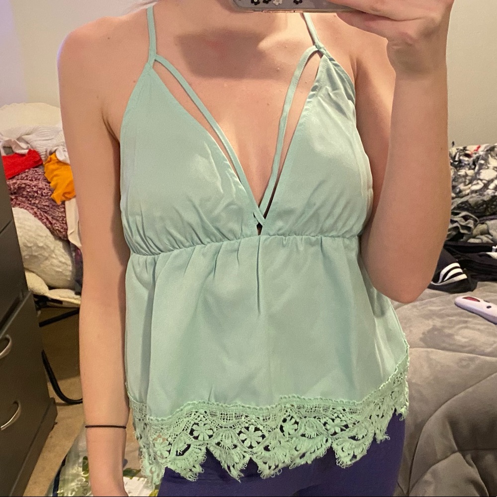 V-neck Blouse with Lace Edges